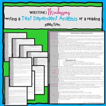 Text Dependent Analysis:  Writing Literary Responses--Writing Minilessons